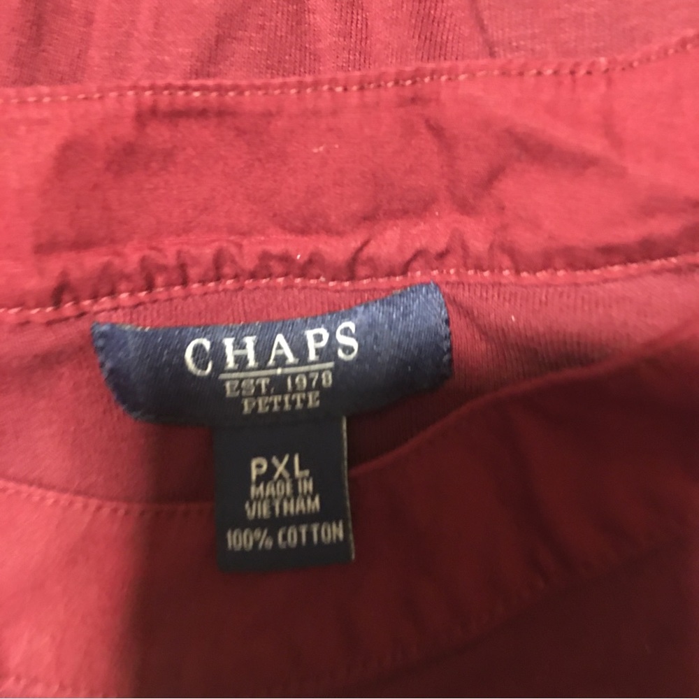 Chaps Womens Petite XL Striped 3/4 Sleeve Shirt V Neck Burgundy - Picture 3 of 6